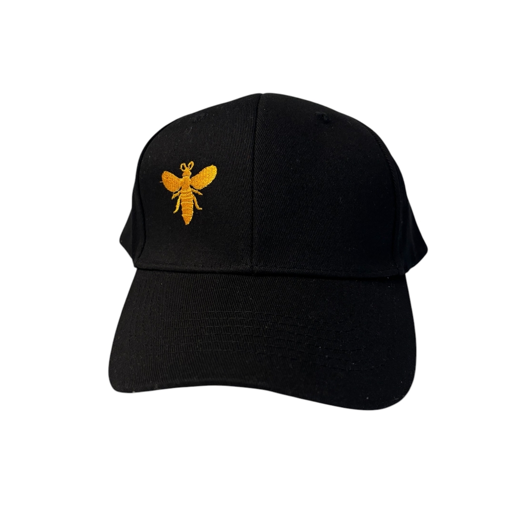 Black Cap with Gold Bee Embroidery